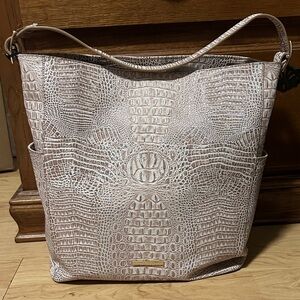 Brahmin Crocodile-Embossed Cream Shoulder Bag